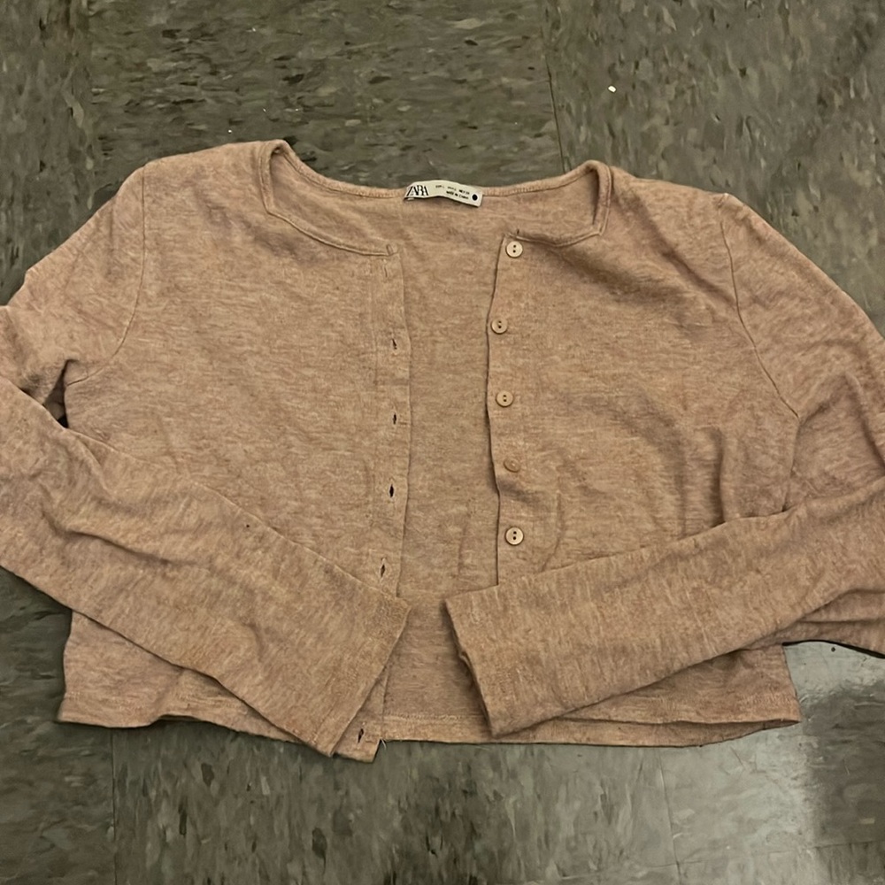 ZARA, size USA Large, tan/pinkish cardigan or to be buttoned (all intact).